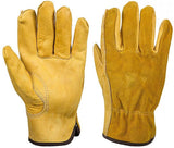 JZK Heavy duty Extra Large thorn proof gardening gloves for men, Yellow leather work gloves, full finger garden gloves, XL