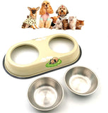 JZK Stainless steel small dog bowls set with metal holder stand, removable double bowls for small dog puppy and cat