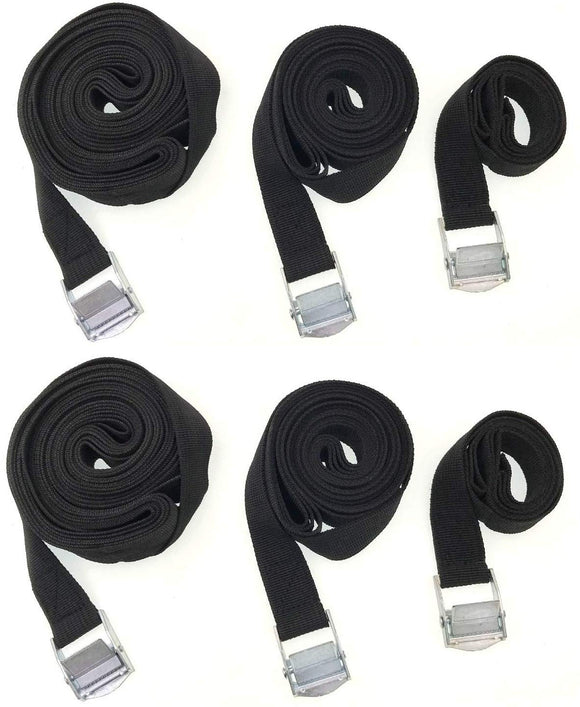 JZK 6 PCS 1m 3m 6m cargo tie down straps belt ties with strong metal buckle, car roof rack straps trailer straps bike rack securing straps lashing straps