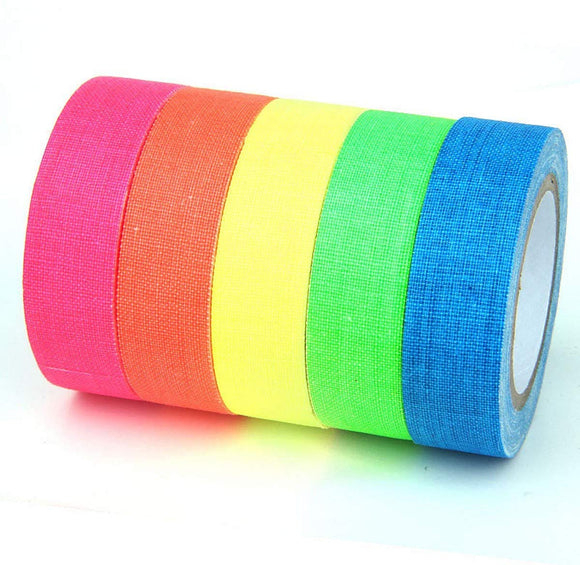 JZK 6 Rouleaux de Ruban Gaffer Fluorescent Néon Lueur Sous la Lumière Noire ou la Lumière UV, Ruban Adhésif à Code Couleur en Tissu Mat, Décorations pour Fête Lumineuse Halloween