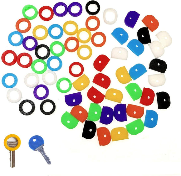 JZK Set 64 x Colourful Flexible Rubber Key Cap Covers Key identifier Coding Rings to Colour Code Keys