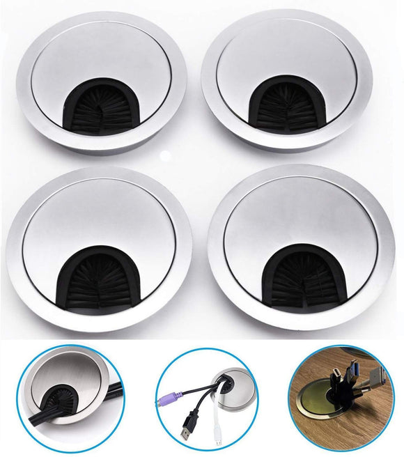 JZK 4 PCS Zinc Alloy Metal 60mm Desk Table Cable Grommet, Computer Desk Cable Hole Cover, pc Desk Cable Tidy Grommet Management Hole