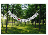 Just married bunting banner flags with ribbon, decoration wedding feast or photo booth photography