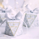50 boîtes à dragées en forme de diamant avec rubans, boîte à bonbons en papier pour mariage, anniversaire, fête de remise des diplômes