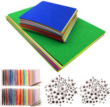 JZK 40 x Mixed colour felt squares for craft 15cm x 15cm, 24 x A4 felt sheets pack, 200 PCS mixed googly eyes, sewing thread, felt craft kit