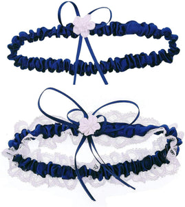 JZK Dunkelblaue Spitze, blaues Satin-Brautstrumpfband-Set für die Braut, Accessoires für den Hochzeitstag, Junggesellinnenabschied, Bride to be Party, Brautparty, Geschenke für die Braut