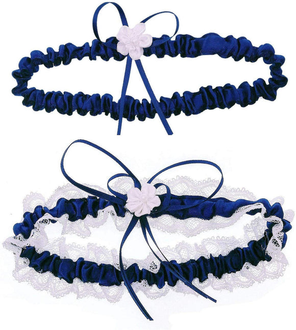 JZK Dunkelblaue Spitze, blaues Satin-Brautstrumpfband-Set für die Braut, Accessoires für den Hochzeitstag, Junggesellinnenabschied, Bride to be Party, Brautparty, Geschenke für die Braut