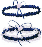 JZK Dunkelblaue Spitze, blaues Satin-Brautstrumpfband-Set für die Braut, Accessoires für den Hochzeitstag, Junggesellinnenabschied, Bride to be Party, Brautparty, Geschenke für die Braut