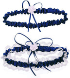 JZK Dark Blue lace Blue Satin Bridal Garter Set for Bride Accessories for Wedding Day Hen Party Bride to be Party Bridal Shower Gifts for Bride