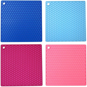 JZK 4 x Square Heat Resistant Silicone Trivet mat for hot Pans hot Dishes, Small Non-Slip Table mats Set, Kitchen worktop hot Pot Holder