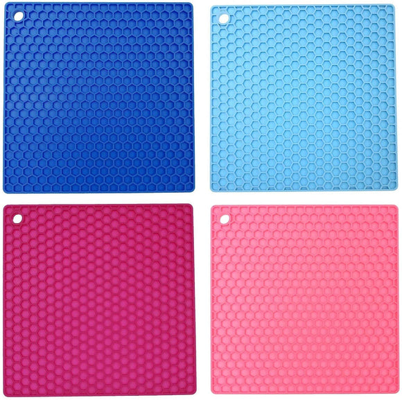 JZK 4 x Square Heat Resistant Silicone Trivet mat for hot Pans hot Dishes, Small Non-Slip Table mats Set, Kitchen worktop hot Pot Holder