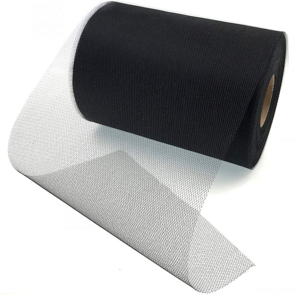 JZK 6 Zoll x 100 Yards, schwarze Tüll-Netzstoff-Rollenspule für Party, Tüll-Tischrock, Tutu-Kleid, Hochzeit, Autodekorationen, Tüllschleife für Stuhl