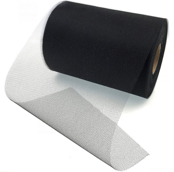 JZK 6 Inches X 100 Yards, Black Tulle Netting Fabric Roll Spool for Party Tulle Table Skirt Tutu Dress Wedding Car Decorations Tulle Bow for Chair