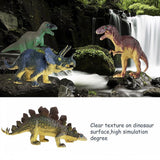 6 verschiedene Spielzeug-Dinosaurierfiguren: Triceratops, Pterodaktylus, Stegosaurus, Allosaurus, Tyrannosaurus Rex