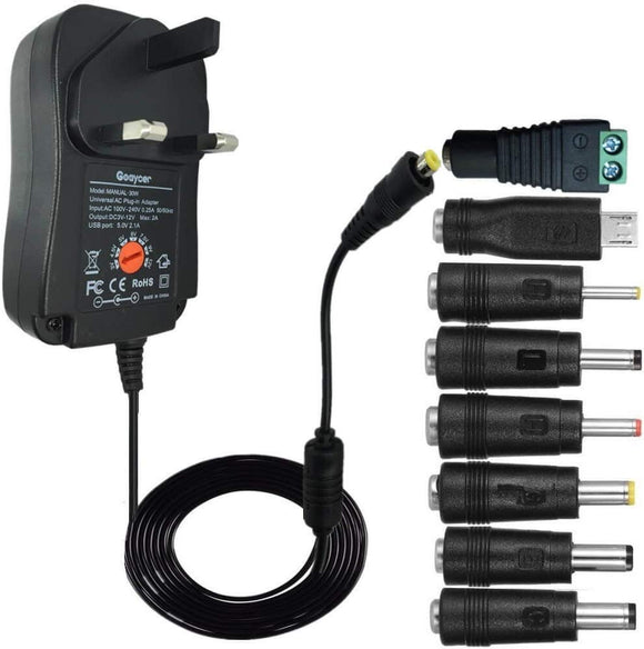 Adaptateur universel 30W AC à DC, multi-tension 3V 4.5V 5V 6V 7.5V 9V 12V, alimentation de commutation MAX 2A 