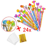 24 Holz-Graphitstifte + Cartoon-Radiergummi für Kinder, Mitgebsel, Geburtstag, Weihnachten