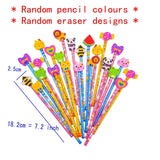 24 Holz-Graphitstifte + Cartoon-Radiergummi für Kinder, Mitgebsel, Geburtstag, Weihnachten