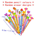 24 Wood graphite pencil + cartoon rubber eraser for kids children party bag birthday Christmas gift